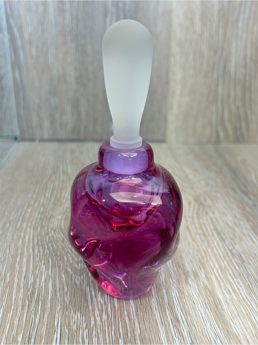 Vintage Signed Vandermark P16N Art Glass Perfume Bottle • Hand Blown Hot Pink